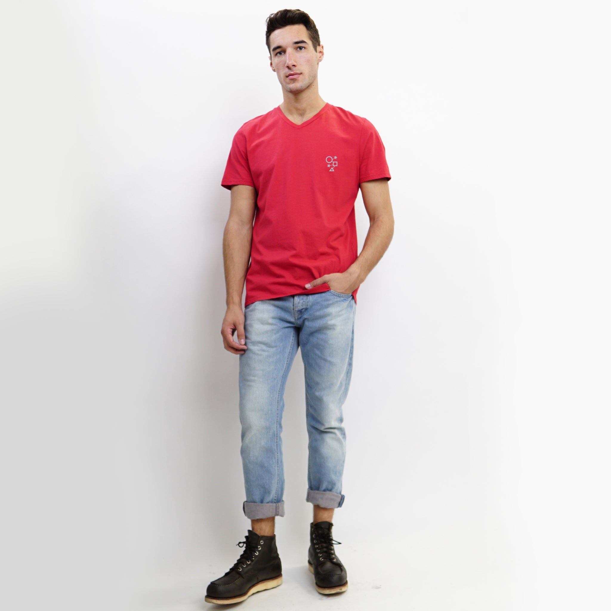 COTTON BASIC V NECK TEE